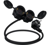 HuaLiSiJi 90 grādu Schuko dubultā kontaktdakša ar kabeli 16 A 250 V Schuko pagarinātājs ar dubulto aizsargkontaktu, divvirzienu, 3 x 1,5 mm², piemērots virtuvei, birojam, mājai (melns 1,5 m)