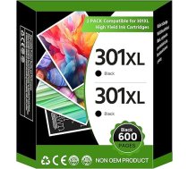 301XL melnas krāsas daudzpakešu printeru kasetnes, kas ir saderīgas ar HP 301 301XL kasetnes priekš HP Envy 4500 4504 5530 5534 DeskJet 1510 2540 2540 2544 2549 3050 2050 Officejet 2620 4630 4632 2 2622 4634 (2 melnas)
