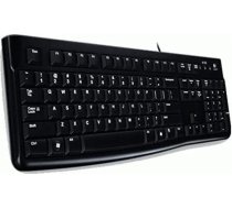 Logitech K120 vadu tastatūra operētājsistēmai Windows, USB ports, Silent Touch, izturīga, noturīga pret šļakatām, regulējams tastatūras statīvs, ASV QWERTY izkārtojums - melna