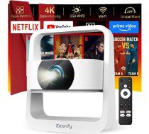 [Integrēta lietotne] Projektors Pārnēsājams mājas kinozāles mini viedprojektors Android 13.0 ar 20000 luksu, 1080P, E-Focus/Keystone korekcija, WiFi 6 Bluetooth5.2, 270° rotācija, āra projektors mobilajām ierīcēm