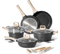 Just Perfecto Indukcijas pannu komplekts un pannu komplekts - Pannu komplekts ar vāku - Katlu un pannu komplekti - Katlu un pannu komplekts bez PTFE un Pfoa - Katlu un pannu komplekts no alumīnija ar neslīdošu pārklājumu 14 gab.