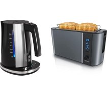 Melitta Look Aqua DeLuxe 1026-14 tējkanna ar temperatūras iestatījumu un sildīšanas funkciju, 1,7 L, 2400 W & Arendo 72304281722 Cool Grey nerūsējošā tērauda grauzdētājs, 4 šķēles, 1500, 18/8