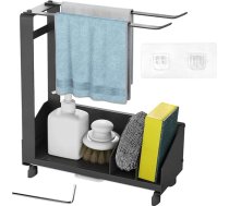 YAANBUNB YAANBUNB izlietnes virtuves organizators Black Utensil Holder Virtuves izlietnes izlietnes piederumu organizators Metāla organizators Izlietnes virtuves piederumu turētājs Trauku lupatiņu turētājs ar iztukšošanas tvertni vannas istabai