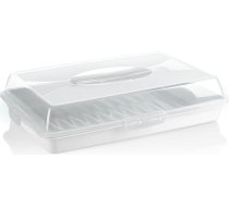 com-four® Tortes konteiners, transportēšanas kārba kūkām un pārtikai, uzglabāšanas konteiners ar vāku un rokturi pārnēsāšanai, servēšanas paplāte, balta (iepakojums 01, dizains 2, balta)