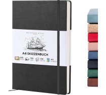 Beechmore Books Skiču burtnīca - A4 melna I mākslas skiču burtnīca, kas izgatavota no vegānu ādas, ciets vāks, zīmēšanas bieza papīra 160 gsm biezs zīmēšanas blociņš ar dāvanu kastīti vīriešiem un sievietēm