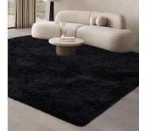 JOJOSEE Augsta pūra dzīvojamās istabas paklājs, 200 x 300 cm, neslīdošs dzīvojamās istabas paklājs, mazgājams pūkains paklājs guļamistabai un bērnu istabai, melns