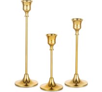 Romadedi Sveču turētājs Metāla zelts 3 dekoratīvo Vintage sveču turētāju komplekts dažādos izmēros Sveču statīvs Taper svecēm Kāzu ballīte Ziemassvētku galda dekorēšanai 15/19/24 cm