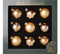Krebs Glas Lauscha - Stikla eglīšu rotājumi - Stikla bumbiņu komplekts zelta krāsā - 8 cm - 9 gabaliņi