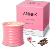 Canal Rose Rose Rose Rose Buds & Oud aromātiskās sveces - Pielikumā ar rokām darinātas keramikas sveces | Aromatizētas sveces no sojas vaska, smaržīgā vaska, sveču ēdāja un masāžas sveces | Rozā aromātiskās sveces, lielas, 50 stundas deg