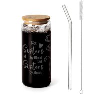 20 oz ledus kafijas krūzes | Stikla krūzes ar vāciņiem un salmiņiem | Puķu stikla krūzes ar bambusa vāciņu un salmiņu | Labākās māsas | Alus glāze | Konservu glāze | Dāvanas māsām