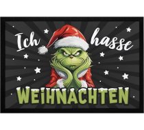 MoonWorks® Grinch Ziemassvētku paklājiņš ar uzrakstu "Es ienīstu cilvēkus, sarkasms, ironija, neslīdošs un mazgājams, melns 60 x 40 cm