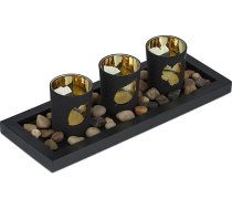 Relaxdays tējas gaismas turētāju komplekts ar paplāti un akmentiņiem, 30 cm garš, galda rotājums, dzīvojamā istaba, ēdamistaba, tējas gaismas glāzes, melns