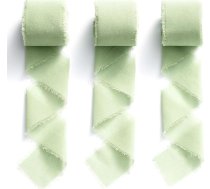 MORSUNBELA Šifona lenta Zaļā lenta Dāvanu lenta Dāvanu lenta Auduma lenta 1,5 collu x 19,2 m Bārkstis lentes Sage Green