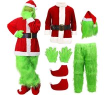 SINSEN Grinch kostīms pieaugušajiem 7 gabali Ziemassvētku zaļš liels liels briesmonis kostīms Pieaugušo Ziemassvētku Cosplay kostīms Luksusa Santa Suits tērpi