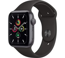 Apple Watch SE 2020 (GPS, 44 mm) Alumīnija korpuss, kosmosa pelēks ar melnu sporta siksniņu (Atjaunots)
