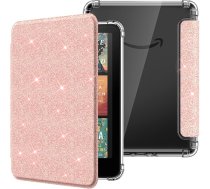 MoKo Hülle für All-New 7" Kindle Paperwhite 12. Gen 2024 & Kindle Colorsoft Signature Edition, Ultraklar Weich Transparent TPU Rückseite Leicht Schutzhülle mit Auto Schlaf/Aufwach, Glitter Hellrosa