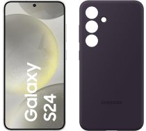 Samsung Galaxy S24 AI viedtālrunis, 8 GB RAM, 128 GB atmiņa, marmora pelēks, silikona korpuss tumši violets