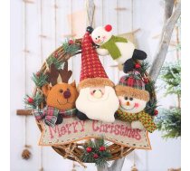 LATERN Ziemassvētku leļļu vainags, 30 cm Ziemassvētku leļļu vainags, mākslīgais rotangpalmas, priežu lapas, Adventes vainags ar aļņiem, Ziemassvētku vecīti, sniega vīriņu, plīša vainags Ziemassvētkiem, ārdurvīm, logam, kamīnam