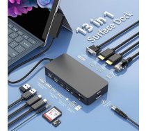 13 in 1 Microsoft Surface Dock, Surface Pro dokstacija, trīs displeju HDMI 4K VGA Microsoft Surface Hub adapteris Surface Pro 11/10/9/8/X/7/6/6/5/4/3, portatīvajam datoram 7/6/5/5/4/3/2/1, portatīvajam datoram Book Laptop Go 3/2/1