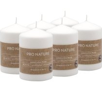 Müller Kerzen PRO NATURE Presētas baltas stearīna sveces - 6 gab. iepakojumā - 6,8 x 10 cm - Dabīgs vasks - Bez parafīna un palmu eļļas - Bez aromāta - RAL kvalitāte