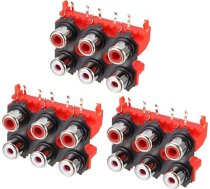 avota karte PCB paneļa montāža 6 RCA Female Jack Audio Video AV savienotājs sarkans 9 pin Pack of 3