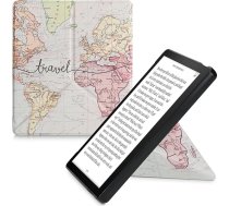 kwmobile Aizsargvāciņš saderīgs ar Amazon Kindle Oasis 10th Generation - mākslīgās ādas vāciņš - eReader Cover Case - Travel Lettering Black Multicoloured