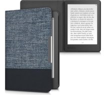 kwmobile Korpuss Kobo Aura Edition 2 - PU ādas un audekla aizsargvāciņš e-lasītāja vāciņam Folio - tumši zils/ melns