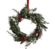 Ginger Ray RUS-118 Tradicionālais Ziemassvētku vainags ar sarkanām ogām un lapām 45cm