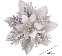 Bafenli 15 gab. 14 cm Ziemassvētku mākslīgie ziedi Poinsettia Glitter Ziemassvētku ziedi ar klipšiem stumbriņi Ziemassvētku eglīte rotājumi DIY vainagi vītnes vainags mājas puse Holiday apdare - sudraba krāsā