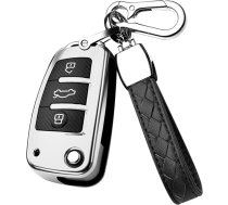 HIBEYO Auto atslēgu TPU futrālis piemērots Audi aizsardzības atslēgu kastītei Audi A1 A3 S3 A4 S4 RS4 A6 S6 S6 RS6 Q7 TT TTS R8 3 pogas Flip Key tālvadības pults atslēgu futrālis oglekļa šķiedras sudraba krāsā