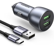 UGREEN Cigarešu aizdedzinātāja USB QC 3.0 auto lādētājs USB 36 W auto lādētājs ar 1 m USB-C kabeli, saderīgs ar iPhone 15, 15 Plus, 15 Pro, 15 Pro Max, Galaxy S24, S23, A53 utt.