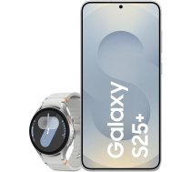 Samsung Galaxy S25+ AI viedtālrunis ar Galaxy AI, 12 GB RAM, 512 GB atmiņa, sudraba krāsā, 3 gadu ražotāja garantija + Galaxy Watch7 viedpulkstenis