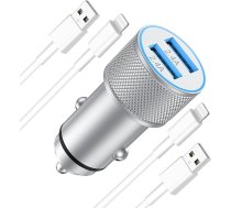 ARCCRA Cigarešu aizdedzinātāja USB adapteris un iPhone uzlādes kabelis, 12 W (5 V 2,4 A) 2 portu auto lādētājs ar 1 m Lightning kabeļiem, 12 V/24 V USB ligzda, auto lādētājs saderīgs ar iPhone 14/13/12/11/11/SE