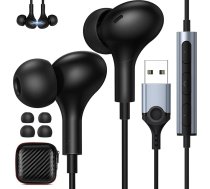 AIAUXAI USB datora austiņas, 2,3 m, datoram paredzētas austiņas ar mikrofonu un skaļuma regulēšanas funkciju, datorspēļu austiņas ar vadu Stereo HiFi USB austiņas ar magnētiskajām USB austiņām ausīs PS5/ datoram/PC/Mac/Laptop datoram