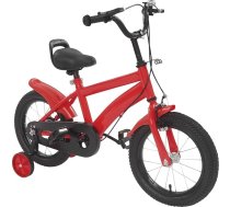 AOOUNGM Bērnu velosipēds 14 collu ar mācību riteņiem un ķēdes aizsargu Regulējams augstums 43-49 cm Sēdeklis Bērnu velosipēds zēniem Meitenes Āra sarkans