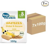 Bērniem FRECHE FREUNDE Bioloģiski bērnu cepumi Speltas un banāni, bērnu uzkodas zīdaiņiem no 8 mēnešu vecuma, bez pievienotā cukura, vegāni, 7 gab. iepakojumā (7 x 100 g)