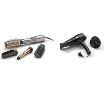 BaByliss Air Style 1000 karstā gaisa birste ar jonu tehnoloģiju, 4 pielikumi, AS136E, 1 gab., sudraba, rozā zelts & Cordkeeper 2000 jonu fēns D373E, 2000 Watt, melns