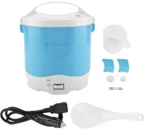 Mini rīsu vārītājs 1,6L 24V 180W elektriskais tvaicētājs Pusdienu kārba Pārnēsājams pārtikas sildītājs tvaicētājs ar noņemamu nepielipīgu katla tvaicētāja grozu Mērīšanas kauss karote automašīnai ārā (zils)