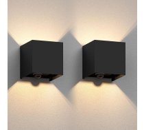 ledscom.de Cubel sienas lampas āra lietošanai, IP65, augšup/apakšgaismojums, kustības sensors, matēti melnas, kvadrātveida, 1x G9 Max. 10 W, 2 gab.
