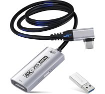 Guermok 4K USB 3.0 HDMI uztveršanas karte straumēšanai, PD100W, 90° USBC, 1,0 m 4K @ 60FPS 1080P @240FPS HDMI uz USB A/C video uztveršanas ierīce Pad/Tablet/MacOS/Switch2/1/Kamera/PC/Laptop