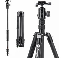 Fotopro 73 collu oglekļa šķiedras statīvs kamerai, kompakts ceļojumu statīvs ar lodveida galvu, noņemams monopods ar ātrās noņemšanas plāksni un kameras somu, kravnesība līdz 22 kg, statīvs