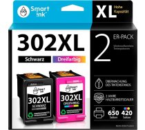 Smart Ink atjaunotas tintes kasetnes, kas paredzētas HP 302 XL 302XL 2 Multipack melnā un krāsainā krāsā HP Envy 4525 4520 OfficeJet 3831 5230 3830 3833 4650 5220 DeskJet 3630 1110 2130 Printeris
