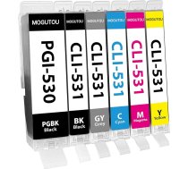 MOGUTOU 530 531XXL kasetnes priekš Canon 530XXL 531XXL PGI-530 CLI-531 XXL Multipack printeru kasetnes saderīgas ar Canon TS8750 TS8751 PGI530-XXL CLI531-XXL (6P, melns ciāns ciāndzeltens dzeltens pelēks)