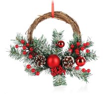 com-four® Ziemassvētku piekaramais vainags Ziemassvētku rotājumiem - Adventes vainags piestiprināšanai pie durvīm vai sienas - vainags kā piekariņš ar pērlītēm un čiekuriem (1 gabals - 27 cm brūns/zaļš/sarkans)