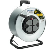 Electraline 94012 Profesionāls metāla konstrukcijas rullītis ar 4 IP44 ligzdām bez kabeļa vadotnes un ergonomiska roktura, piemērots darba cimdiem