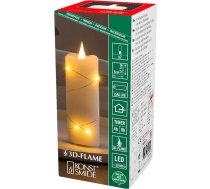 Konstsmide 1824-180 LED īsta vaska svece, krēmkrāsas balta, 3D liesma, apvīta ar stiepli, 4/8 h taimeris, 1 dzintara diode/6 LED pilieni, darbināma ar akumulatoru, iekštelpās, baterijas: 2 x AA 1,5 V (bez)