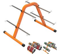 SELEWARE Stiepļu spoļu statīvs, kabeļu spole, kabeļu spole, pārnēsājams stiepļu spoļu turētājs - tērauda kabeļu dozators ar 4 regulējamiem stieņiem, kas nodrošina vieglu spoļu uzglabāšanu un dozēšanu (oranžs)