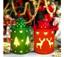 2 Ziemassvētku laternu komplekts, Ziemassvētku dekorēšanas laterna, galda dekorēšanas sveces, retro dzelzs lampa, nedegošas Ziemassvētku sveces, kas paredzētas nēsāšanai, piekāršanai vai kā galda dekors