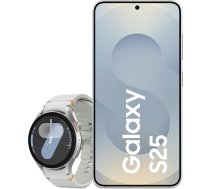 Samsung Galaxy S25 AI viedtālrunis ar Galaxy AI, 12GB RAM, 256GB atmiņa, sudraba krāsā, 3 gadu ražotāja garantija + Galaxy Watch7 viedpulkstenis