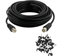 Reulin 3M garš TV antenas kabelis koaksiālais kabelis 3 m HDTV DVB-T DVB-T2 Radio DAB ar klipšiem no vīrieša līdz sievietei Plāns 3C2V RF koaksiālais kabelis ar niķeļa pārklājumu, melns 3 m
